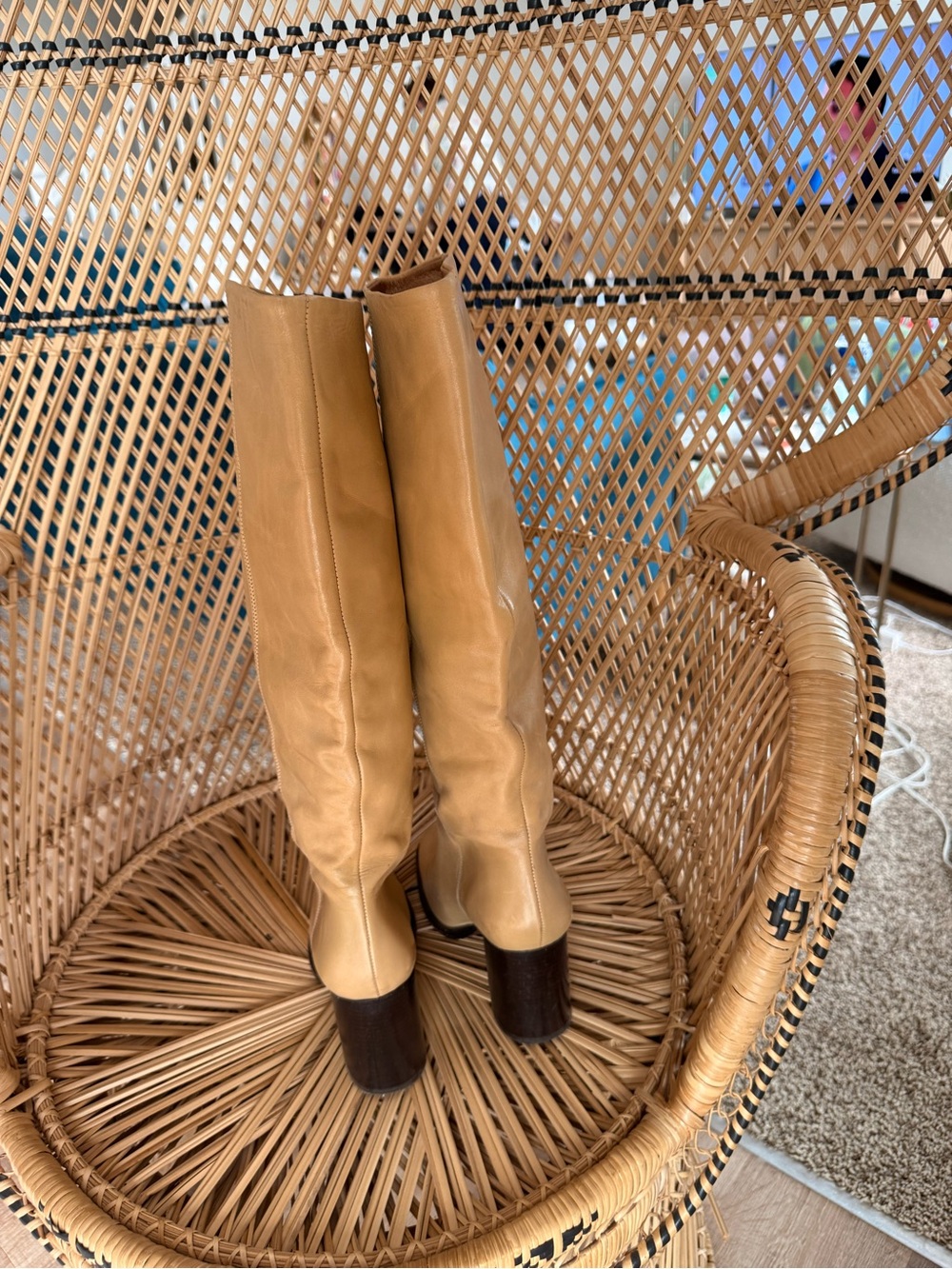 Free People Tall Leather Heeled Boots in Tan - Picture 4 of 7